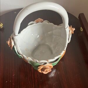 Floral Ceramic Basket with Handle